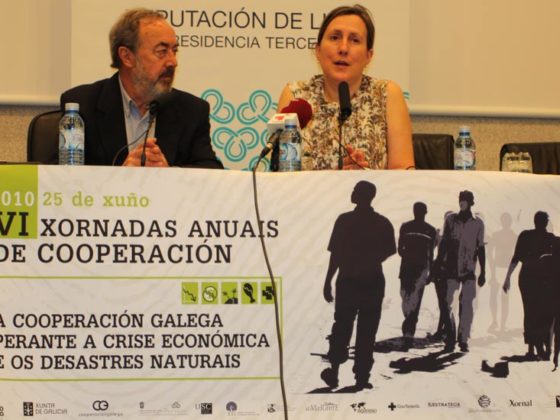 O presidente do Fondo Galego, Alfredo Novoa, e a vicepresidenta terceira da Deputación de Lugo, María Xosé Vega, inauguraron as VI Xornadas Anuais de Cooperación.
